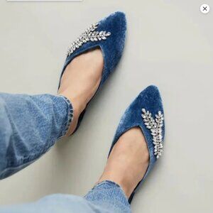 Birdies The Swan Jeweled Ocean Velvet Slides size 7.5